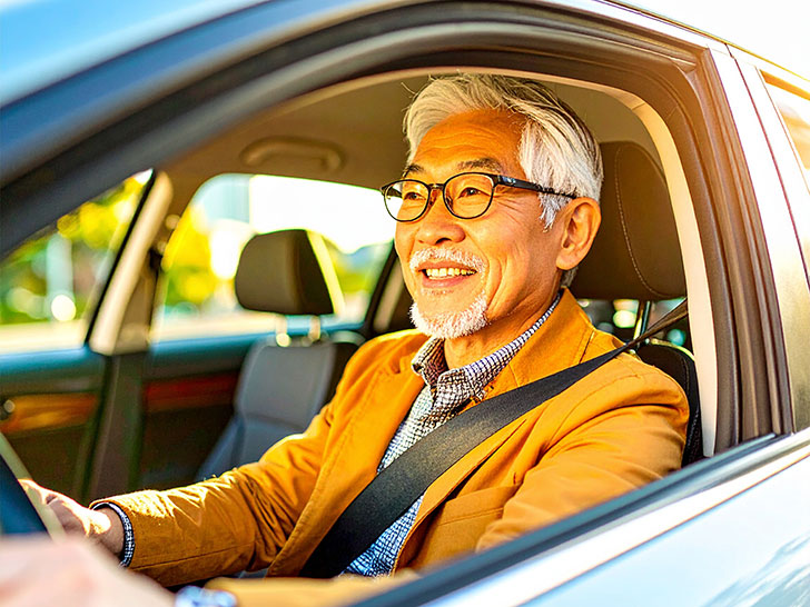 車を運転する年配の男性