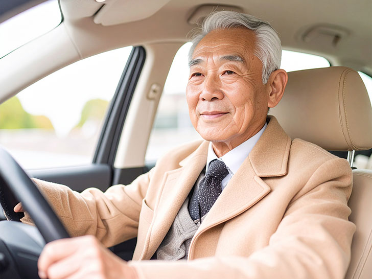 車を運転する年配の男性