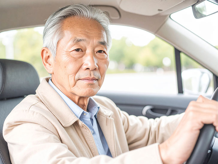 車を運転する年配の男性