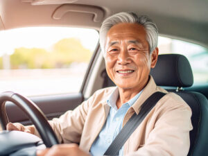 車を運転する年配の男性