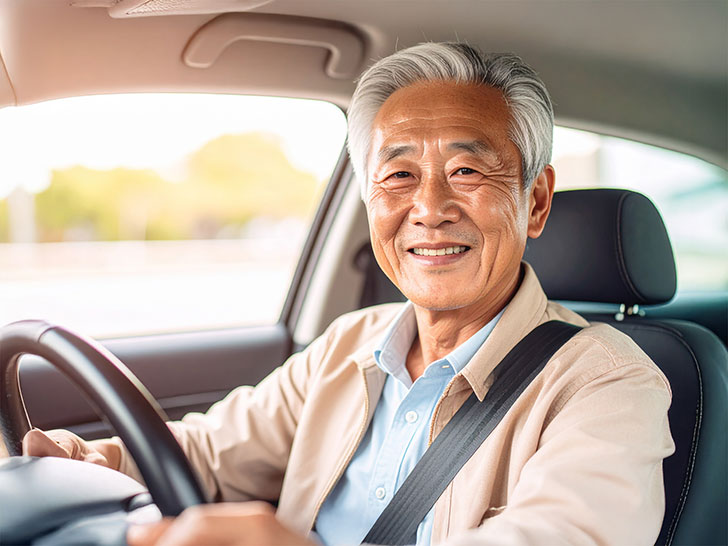 車を運転する年配の男性
