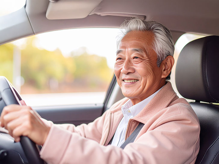 車を運転する年配の男性