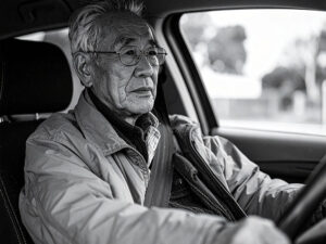 車を運転する年配の男性