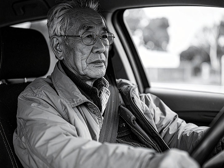 車を運転する年配の男性