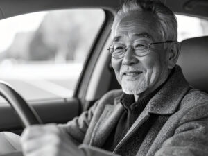 車を運転する年配の男性