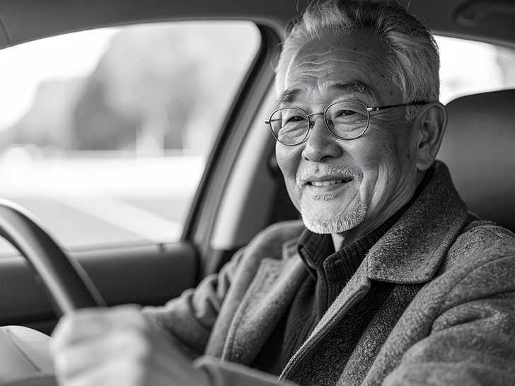 車を運転する年配の男性
