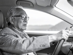 車を運転する年配の男性