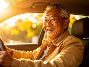 車を運転する年配の男性