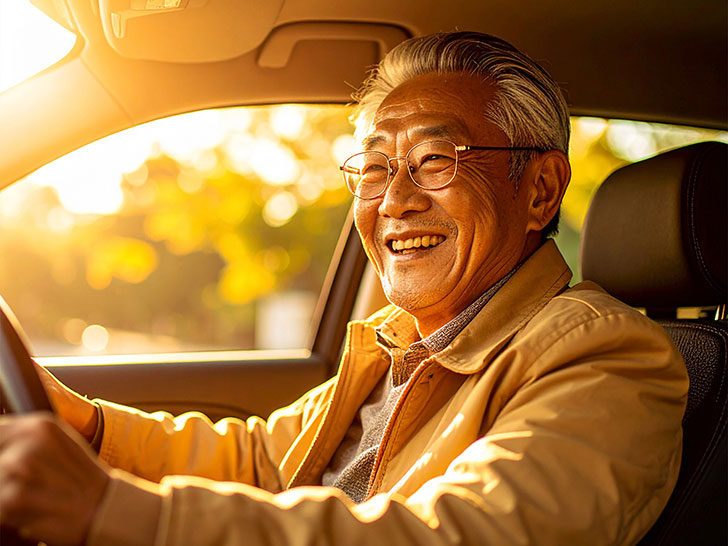 車を運転する年配の男性