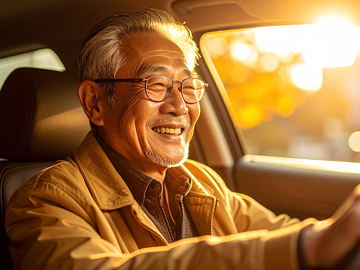 車を運転する年配の男性