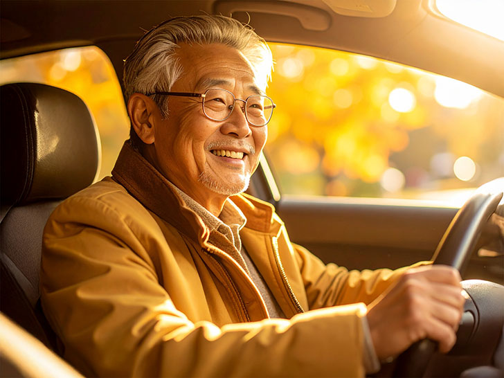 車を運転する年配の男性