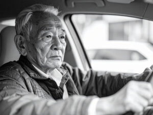 車を運転する年配の男性