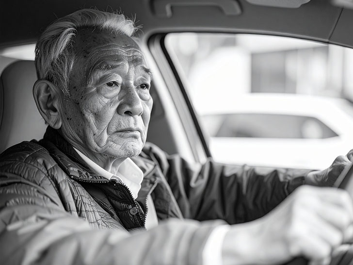 車を運転する年配の男性