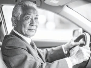 車を運転する年配の男性