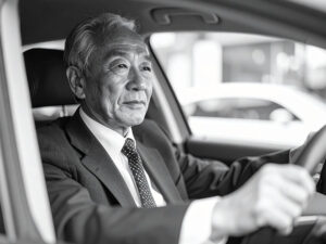 車を運転する年配の男性