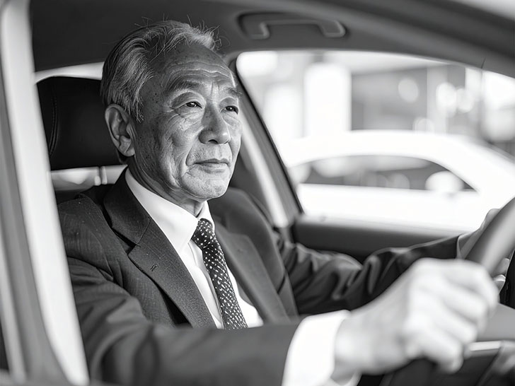 車を運転する年配の男性