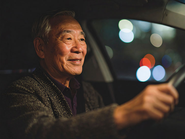 車を運転する年配の男性
