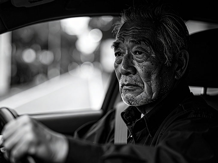 車を運転する年配の男性