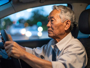 車を運転する年配の男性