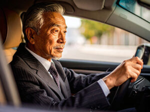 車を運転する年配の男性