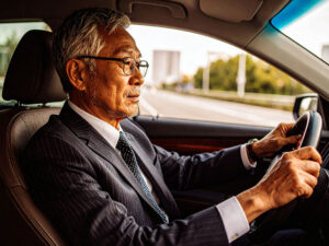 車を運転する年配の男性