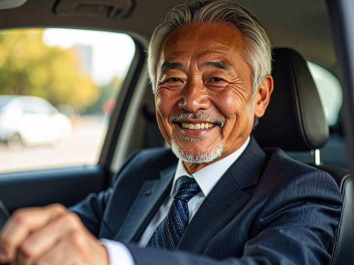 車を運転する年配の男性