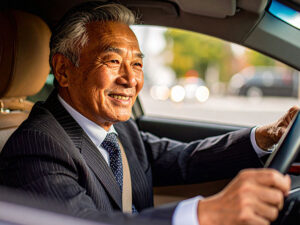 車を運転する年配の男性