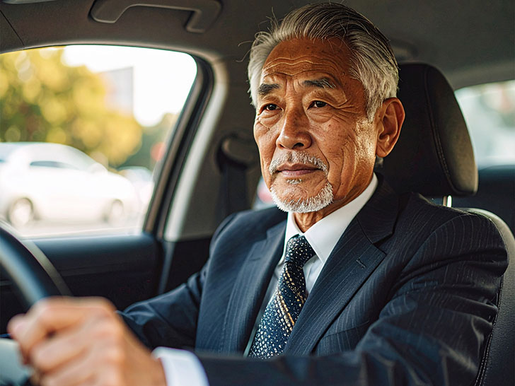 車を運転する年配の男性