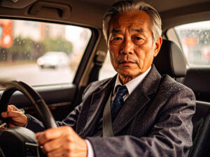 車を運転する年配の男性