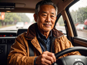 車を運転する年配の男性