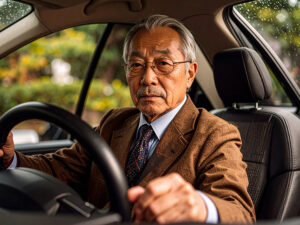 車を運転する年配の男性