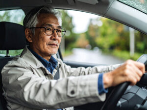 車を運転する年配の男性