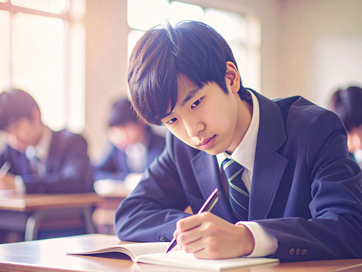 教室でノートをとる男の子