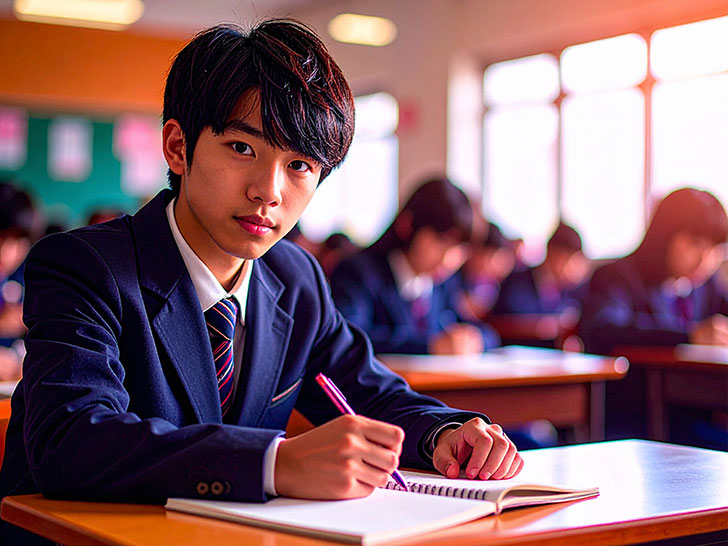 教室でノートをとる男の子