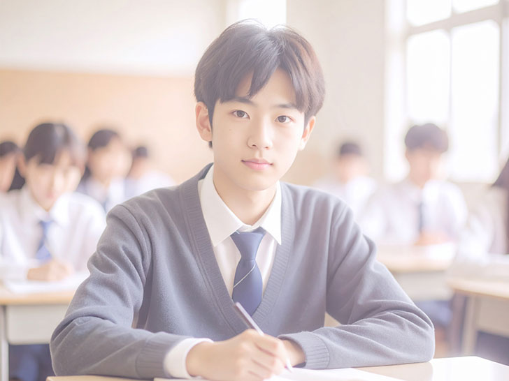 教室でノートをとる男の子