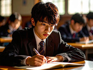 教室でノートをとる男の子