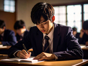 教室でノートをとる男の子