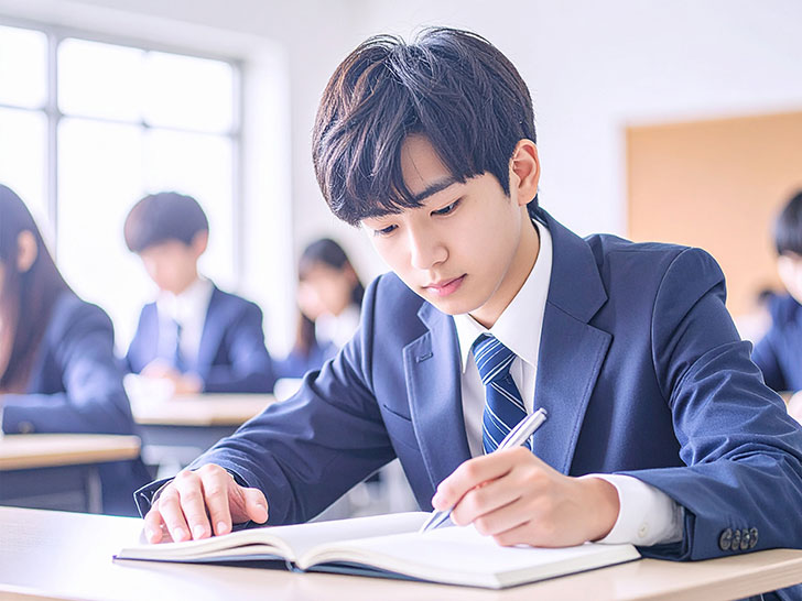 教室でノートをとる男の子