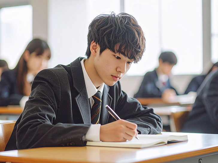 教室でノートをとる男の子