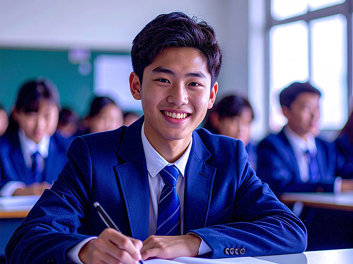 教室でノートをとる男の子