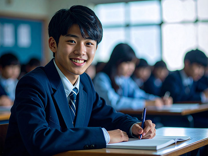 教室でノートをとる男の子