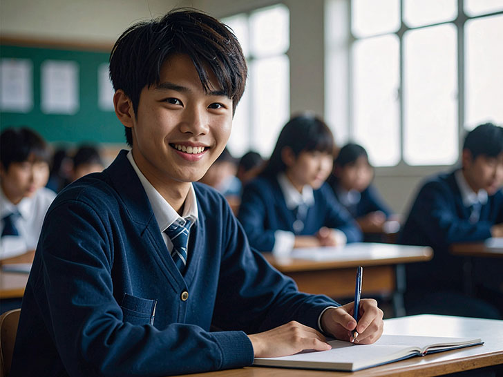 教室でノートをとる男の子