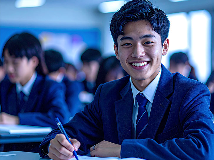 教室でノートをとる男の子