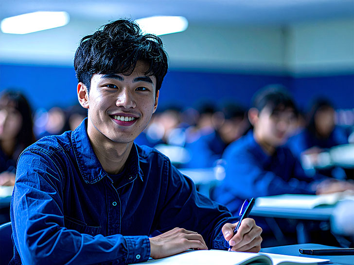 教室でノートをとる男の子