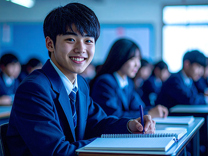 教室でノートをとる男の子