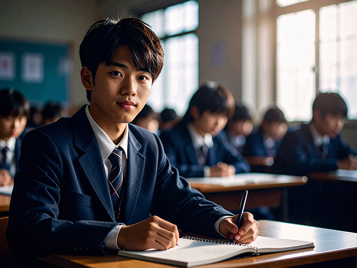 教室でノートをとる男の子