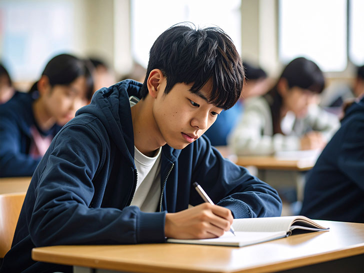 教室でノートをとる男の子