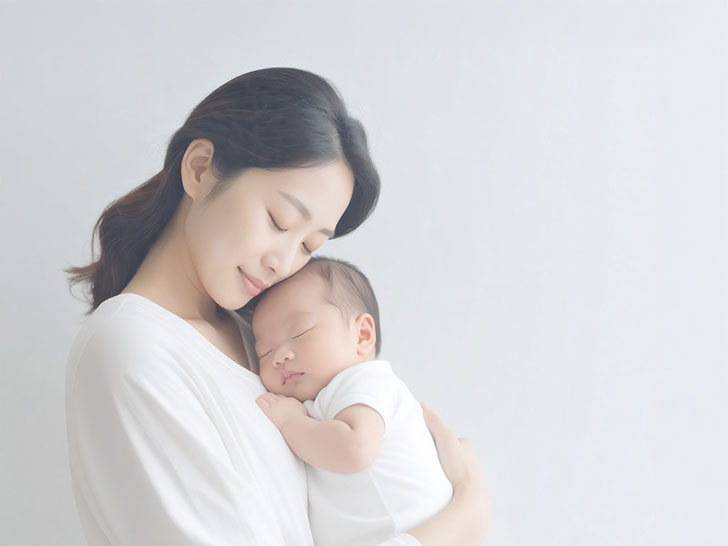 赤ちゃんと一緒に眠るお母さん