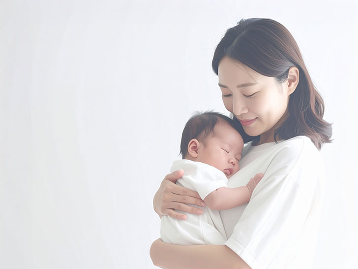 赤ちゃんと一緒に眠るお母さん