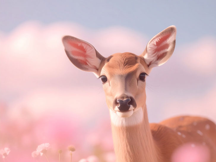 お花畑の中の美しい鹿